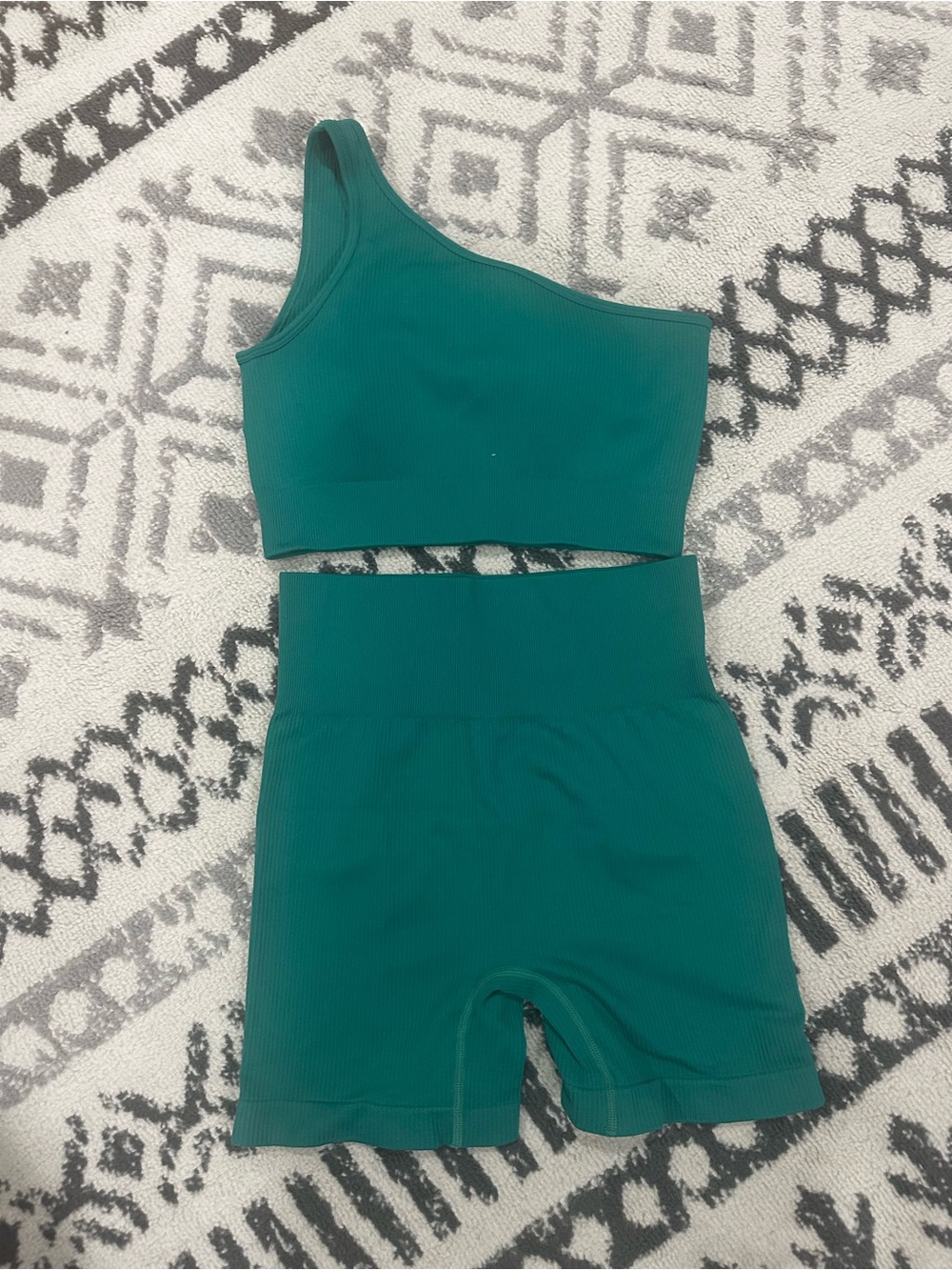 Amazon Teal Ribbed Active Crop Top and Shorts Set